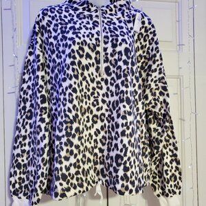 Old Navy Women's Chetah Print French Terry Cinched Hem 1/2 Zip Sweater Size LT